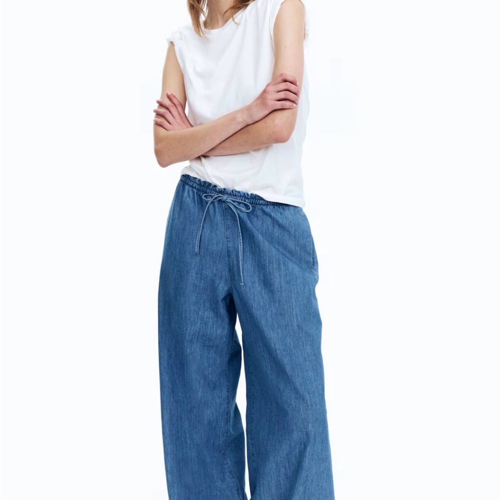H&M Light Blue Elastic Waist Denim Pants